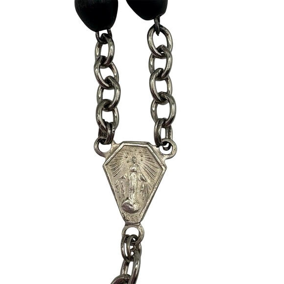 Vintage Black Beaded Rosary Silver Tone 22” Cross Christian Religious Catholic - Picture 4 of 7